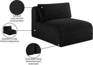 Meridian Furniture Shaggy Corduroy Armless Modular Chair with Plush Foam and Stain Resistant Performance Fabric Black 641Black-Armless