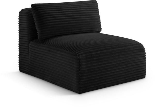Meridian Furniture Shaggy Corduroy Armless Modular Chair with Plush Foam and Stain Resistant Performance Fabric Black 641Black-Armless