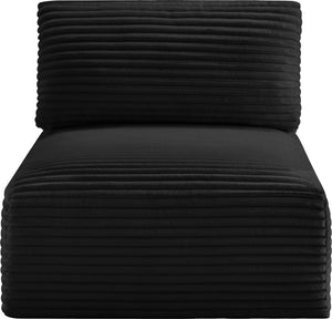 Meridian Furniture Shaggy Corduroy Armless Modular Chair with Plush Foam and Stain Resistant Performance Fabric Black 641Black-Armless