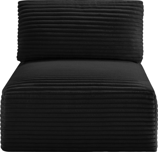 Meridian Furniture Shaggy Corduroy Armless Modular Chair with Plush Foam and Stain Resistant Performance Fabric Black 641Black-Armless