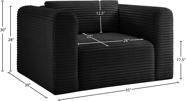Meridian Furniture Shaggy Corduroy Accent Chair with Plush Foam Seating and Modular Design for Living Room Decor Black 641Black-Chair