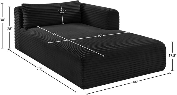 Meridian Furniture Shaggy Corduroy Modular Chaise Lounge Plush Foam Seating for Living Room Sectional Setup Black 641Black-Chaise