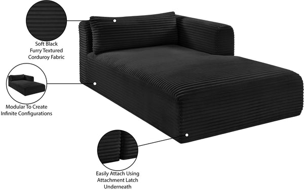 Meridian Furniture Shaggy Corduroy Modular Chaise Lounge Plush Foam Seating for Living Room Sectional Setup Black 641Black-Chaise