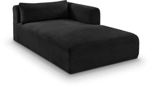 Meridian Furniture Shaggy Corduroy Modular Chaise Lounge Plush Foam Seating for Living Room Sectional Setup Black 641Black-Chaise
