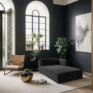 Meridian Furniture Shaggy Corduroy Modular Chaise Lounge Plush Foam Seating for Living Room Sectional Setup Black 641Black-Chaise