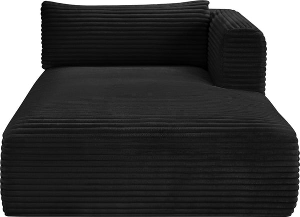 Meridian Furniture Shaggy Corduroy Modular Chaise Lounge Plush Foam Seating for Living Room Sectional Setup Black 641Black-Chaise