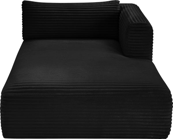 Meridian Furniture Shaggy Corduroy Modular Chaise Lounge Plush Foam Seating for Living Room Sectional Setup Black 641Black-Chaise