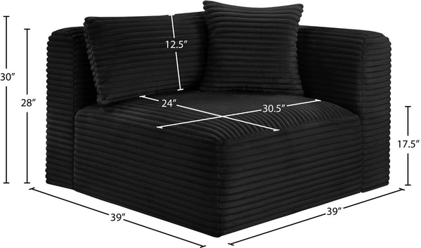 Meridian Furniture Shaggy Corduroy Modular Corner Chair with Plush Foam and Stain Resistant Performance Fabric Black 641Black-Corner