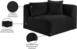 Meridian Furniture Shaggy Corduroy Modular Corner Chair with Plush Foam and Stain Resistant Performance Fabric Black 641Black-Corner