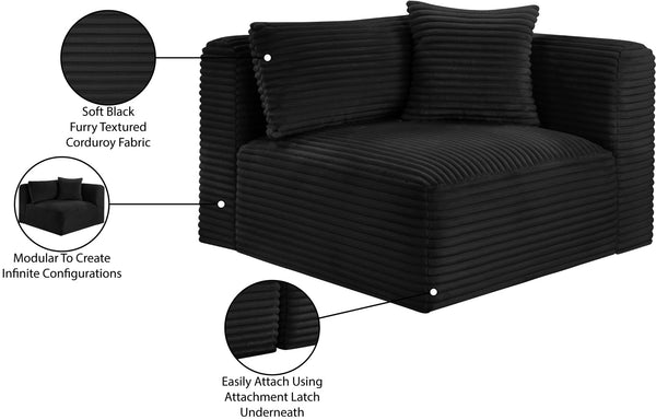Meridian Furniture Shaggy Corduroy Modular Corner Chair with Plush Foam and Stain Resistant Performance Fabric Black 641Black-Corner
