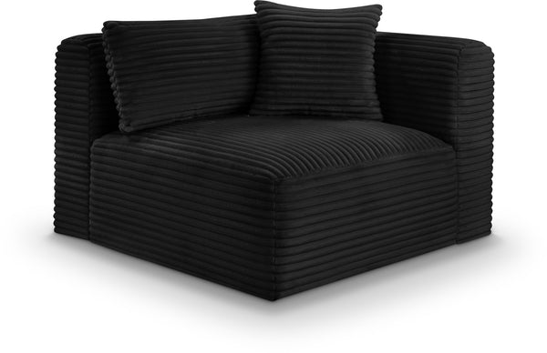 Meridian Furniture Shaggy Corduroy Modular Corner Chair with Plush Foam and Stain Resistant Performance Fabric Black 641Black-Corner