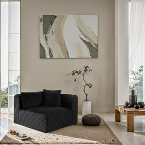 Meridian Furniture Shaggy Corduroy Modular Corner Chair with Plush Foam and Stain Resistant Performance Fabric Black 641Black-Corner