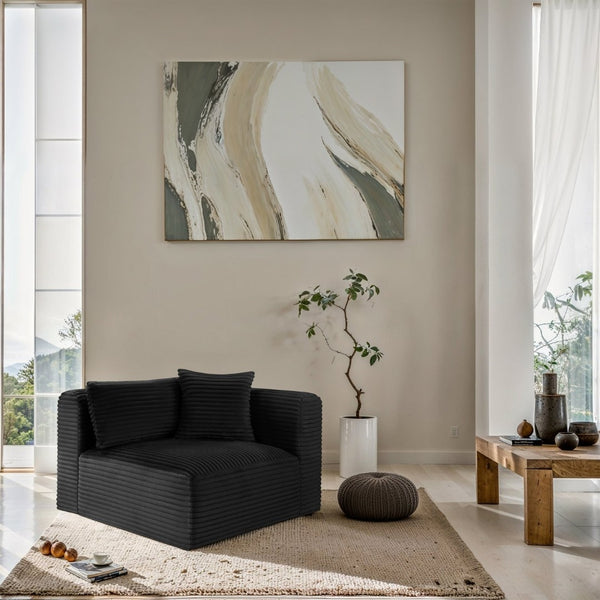 Meridian Furniture Shaggy Corduroy Modular Corner Chair with Plush Foam and Stain Resistant Performance Fabric Black 641Black-Corner