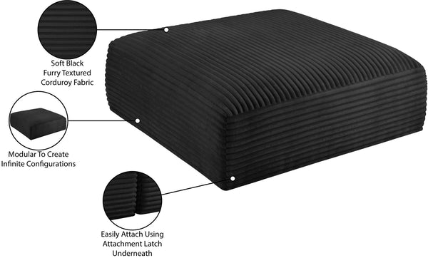 Meridian Furniture Shaggy Corduroy Square Ottoman Plush Modular Linking Design for Living Room Seating Black 641Black-Ott