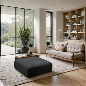 Meridian Furniture Shaggy Corduroy Square Ottoman Plush Modular Linking Design for Living Room Seating Black 641Black-Ott