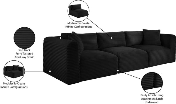 Meridian Furniture Shaggy Corduroy Modular Sofa Plush Performance Fabric Stain Resistant Living Room Seating Black 109 inches 641Black-S109