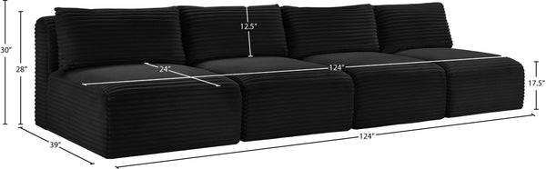 Meridian Furniture Shaggy Armless Modular Sectional Sofa in Wide Wale Corduroy Performance Fabric Living Room Black 124 inches 641Black-S124