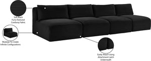 Meridian Furniture Shaggy Armless Modular Sectional Sofa in Wide Wale Corduroy Performance Fabric Living Room Black 124 inches 641Black-S124