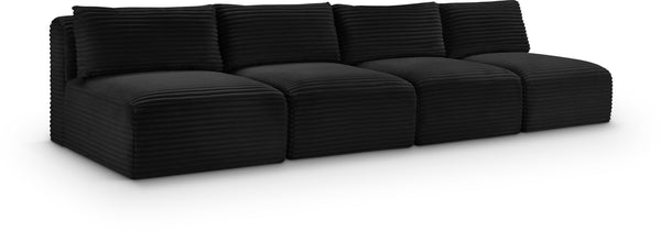 Meridian Furniture Shaggy Armless Modular Sectional Sofa in Wide Wale Corduroy Performance Fabric Living Room Black 124 inches 641Black-S124