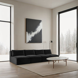 Meridian Furniture Shaggy Armless Modular Sectional Sofa in Wide Wale Corduroy Performance Fabric Living Room Black 124 inches 641Black-S124
