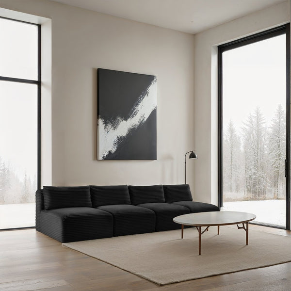 Meridian Furniture Shaggy Armless Modular Sectional Sofa in Wide Wale Corduroy Performance Fabric Living Room Black 124 inches 641Black-S124