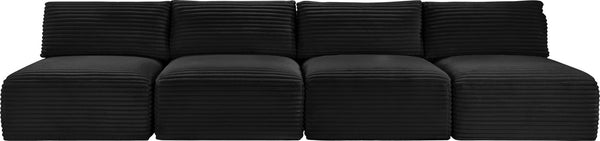 Meridian Furniture Shaggy Armless Modular Sectional Sofa in Wide Wale Corduroy Performance Fabric Living Room Black 124 inches 641Black-S124