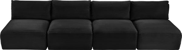 Meridian Furniture Shaggy Armless Modular Sectional Sofa in Wide Wale Corduroy Performance Fabric Living Room Black 124 inches 641Black-S124