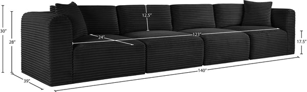 Meridian Furniture Shaggy Corduroy Modular Sofa Plush Performance Fabric Stain Resistant Living Room Seating Black 140 inches 641Black-S140