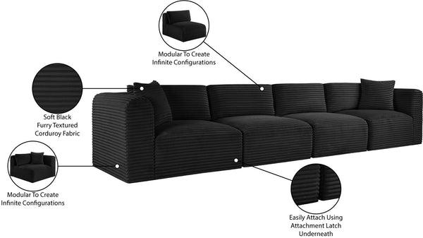 Meridian Furniture Shaggy Corduroy Modular Sofa Plush Performance Fabric Stain Resistant Living Room Seating Black 140 inches 641Black-S140
