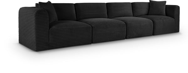 Meridian Furniture Shaggy Corduroy Modular Sofa Plush Performance Fabric Stain Resistant Living Room Seating Black 140 inches 641Black-S140