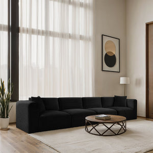 Meridian Furniture Shaggy Corduroy Modular Sofa Plush Performance Fabric Stain Resistant Living Room Seating Black 140 inches 641Black-S140