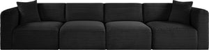 Meridian Furniture Shaggy Corduroy Modular Sofa Plush Performance Fabric Stain Resistant Living Room Seating Black 140 inches 641Black-S140