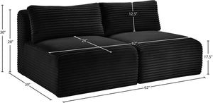 Meridian Furniture Shaggy Two Piece Armless Modular Loveseat in Stain Resistant Plush Corduroy Performance Fabric Black 641Black-S62