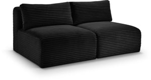 Meridian Furniture Shaggy Two Piece Armless Modular Loveseat in Stain Resistant Plush Corduroy Performance Fabric Black 641Black-S62