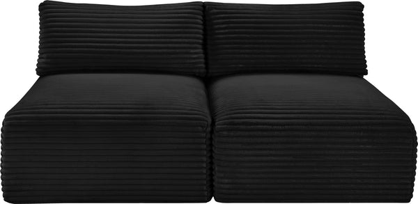 Meridian Furniture Shaggy Two Piece Armless Modular Loveseat in Stain Resistant Plush Corduroy Performance Fabric Black 641Black-S62