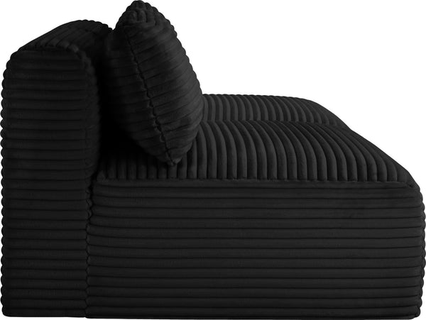 Meridian Furniture Shaggy Two Piece Armless Modular Loveseat in Stain Resistant Plush Corduroy Performance Fabric Black 641Black-S62