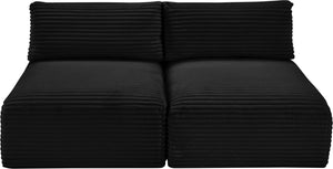Meridian Furniture Shaggy Two Piece Armless Modular Loveseat in Stain Resistant Plush Corduroy Performance Fabric Black 641Black-S62