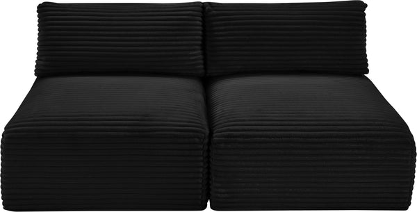 Meridian Furniture Shaggy Two Piece Armless Modular Loveseat in Stain Resistant Plush Corduroy Performance Fabric Black 641Black-S62