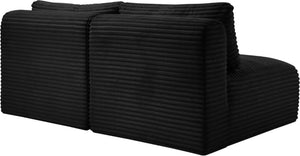 Meridian Furniture Shaggy Two Piece Armless Modular Loveseat in Stain Resistant Plush Corduroy Performance Fabric Black 641Black-S62