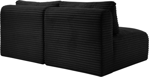 Meridian Furniture Shaggy Two Piece Armless Modular Loveseat in Stain Resistant Plush Corduroy Performance Fabric Black 641Black-S62