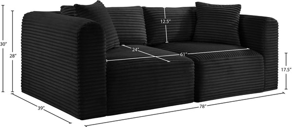 Meridian Furniture Shaggy Corduroy Modular Sofa Plush Performance Fabric Stain Resistant Living Room Seating Black 78 inches 641Black-S78