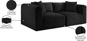 Meridian Furniture Shaggy Corduroy Modular Sofa Plush Performance Fabric Stain Resistant Living Room Seating Black 78 inches 641Black-S78