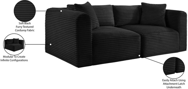 Meridian Furniture Shaggy Corduroy Modular Sofa Plush Performance Fabric Stain Resistant Living Room Seating Black 78 inches 641Black-S78