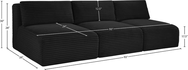 Meridian Furniture Shaggy Armless Modular Sectional Sofa in Wide Wale Corduroy Performance Fabric Living Room Black 93 inches 641Black-S93