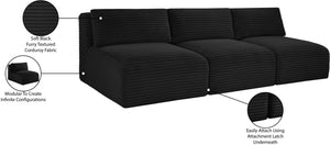 Meridian Furniture Shaggy Armless Modular Sectional Sofa in Wide Wale Corduroy Performance Fabric Living Room Black 93 inches 641Black-S93