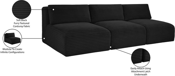 Meridian Furniture Shaggy Armless Modular Sectional Sofa in Wide Wale Corduroy Performance Fabric Living Room Black 93 inches 641Black-S93
