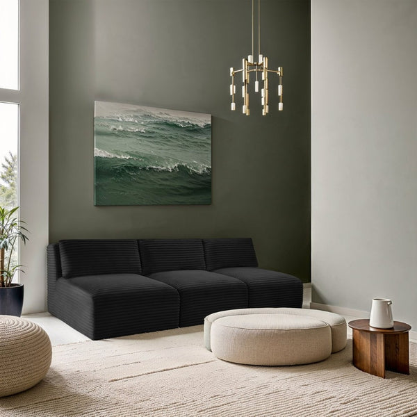 Meridian Furniture Shaggy Armless Modular Sectional Sofa in Wide Wale Corduroy Performance Fabric Living Room Black 93 inches 641Black-S93