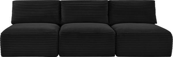 Meridian Furniture Shaggy Armless Modular Sectional Sofa in Wide Wale Corduroy Performance Fabric Living Room Black 93 inches 641Black-S93