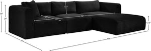 Meridian Furniture Shaggy Three Piece Modular Sectional in Stain Resistant Black Corduroy Performance Fabric 641Black-Sec3A