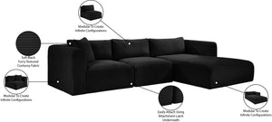Meridian Furniture Shaggy Three Piece Modular Sectional in Stain Resistant Black Corduroy Performance Fabric 641Black-Sec3A